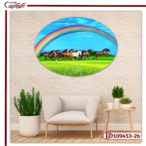تابلو بیضی گله اسب فنگ شویی O109453-2b