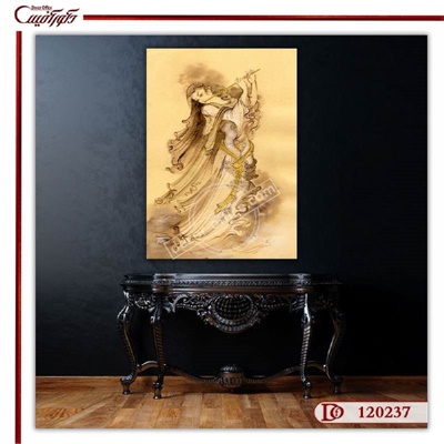 تابلو مینیاتور زن نوازنده با لباس مواج R120237