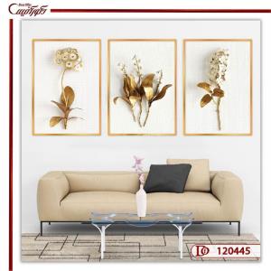 تابلو سه تکه گل طلایی L120445