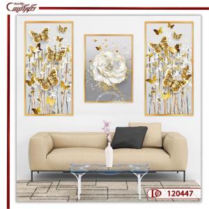 تابلو ست گل و پروانه طلایی مدرن K120447