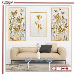 تابلو سه تکه گل و پروانه مدرن K120448