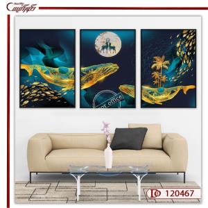 تابلو سه تکه گوزن و ماهی L120467