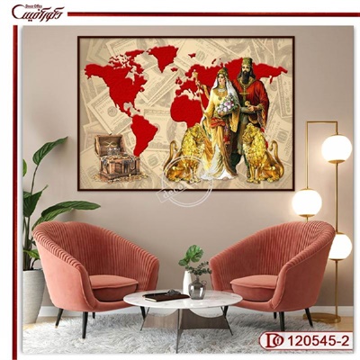 تابلو کوروش و ماندانا فنگشویی با نقشه و دلار R120545-2