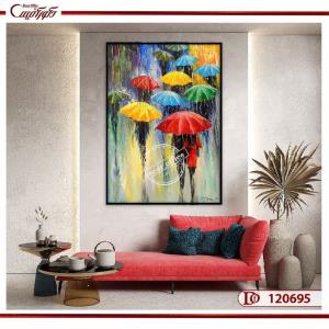 تابلو نقاشی چترهای رنگی در باران R120695