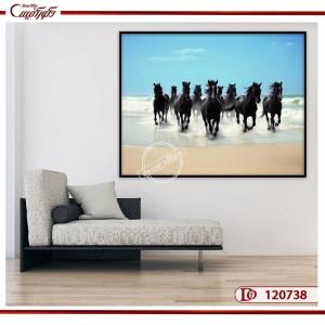 تابلو 9 اسب مشکی دوان در آب R120738