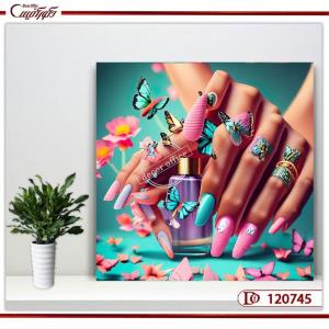 تابلو دکوراتیو سالن ناخنکاری طرح پروانه و لاک S120745