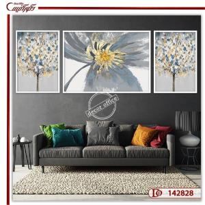 تابلو دکوراتیو سه‌تکه گل و درخت مدرن A142828