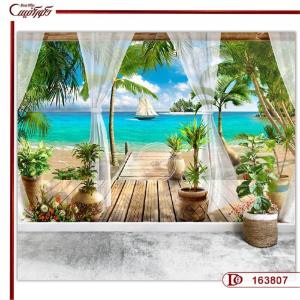 کاغذ دیواری پنجره ساحلی سه بعدی 163807