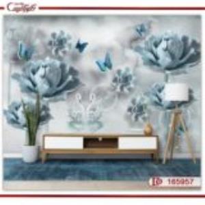 پوستر دیواری گل و پروانه آبی 165957 