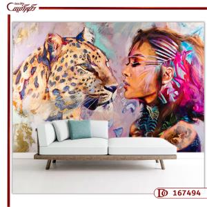 پوستر دیواری چهره فانتزی و پلنگ 167494