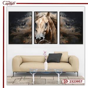 تابلو سه تکه اسب نقاشی L2323957
