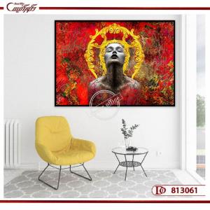 تابلو مدرن چهره با پس‌زمینه سرخ و طلایی R813061 