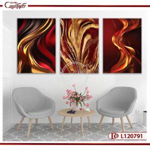 تابلو سه تیکه قرمز طلایی مدرن انتزاعی L120791
