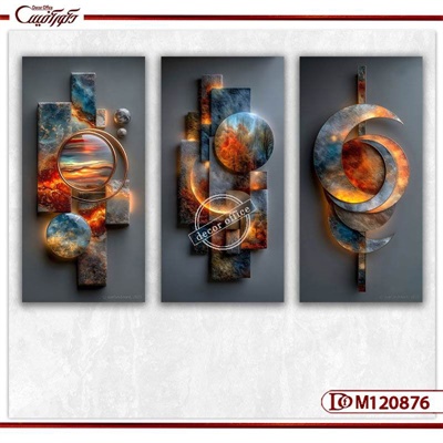 تابلو سه تکه مدرن طرح هندسی آبستره M120876