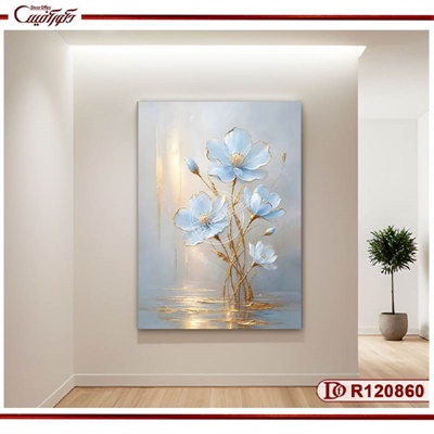 تابلو گل مدرن آبی و طلایی R120860