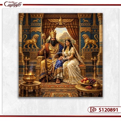 تابلو کوروش کبیر و همسرش بر تخت سلطنتی S120891