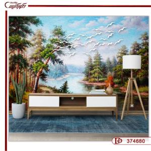 کاغذ دیواری سه بعدی جنگل و برکه 374680