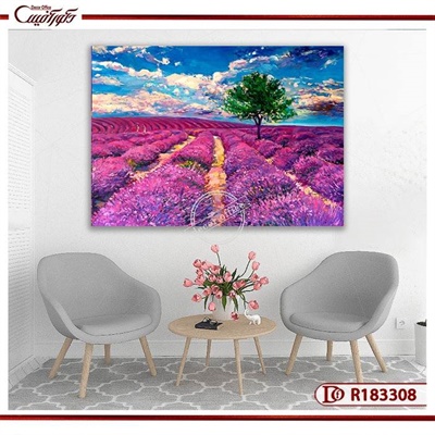 تابلو دشت لوندر و درخت سبز R183308