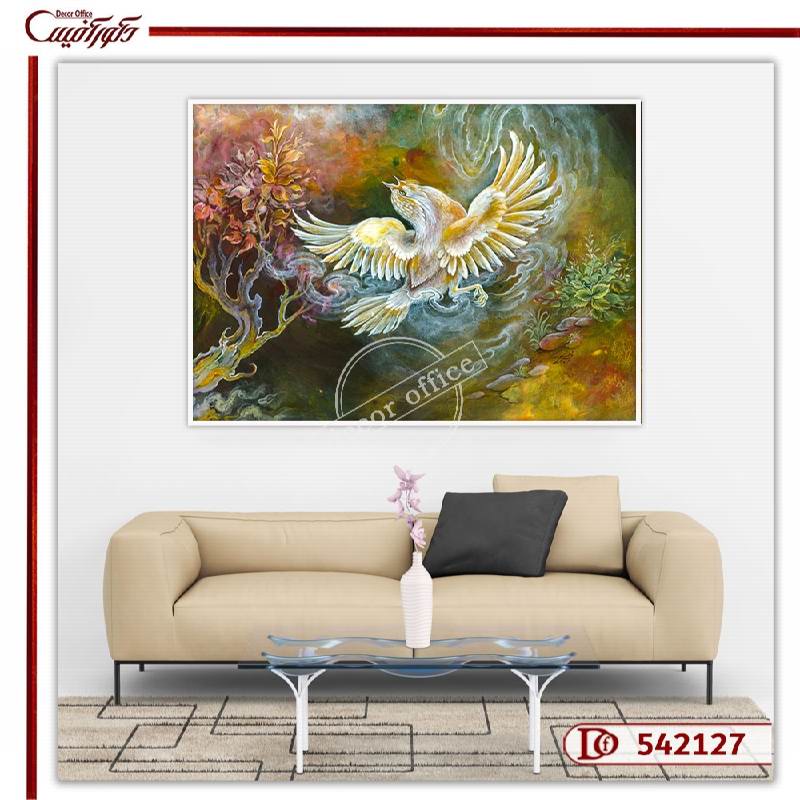 تابلو نگارگری با تصویر گنجشک و درختان